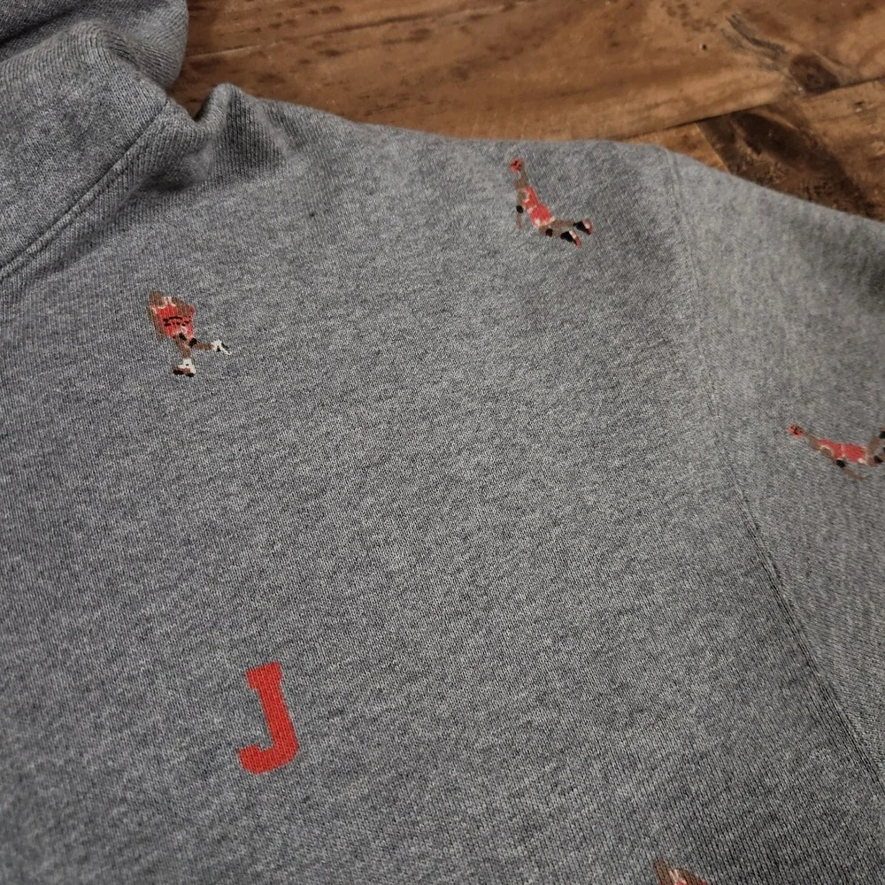 Jordan Hoodie Sweatshirt Men Medium Gray Essential Jumpman All Over Print Y2K